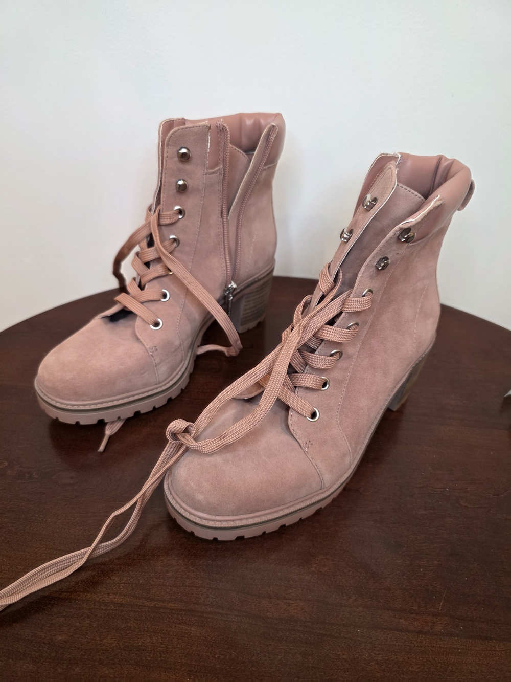Vince Camuto Dusty Rose Suede Lace-Up Ankle Boots